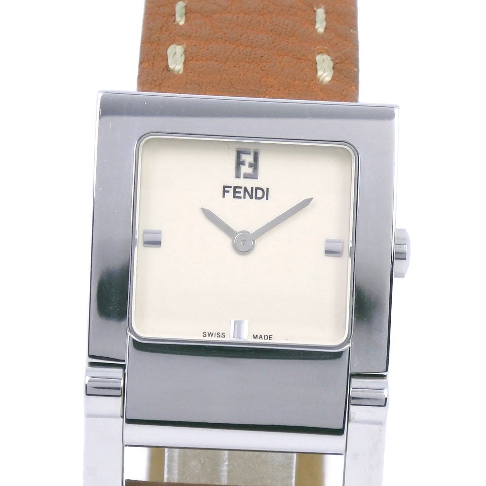 Fendi Orolorji Brown Leather and Stainless Steel Women's Wristwatch with Quartz and Beige Dial 004-5200G-452 [Pre-owned][A-Rank] 004-5200G-452