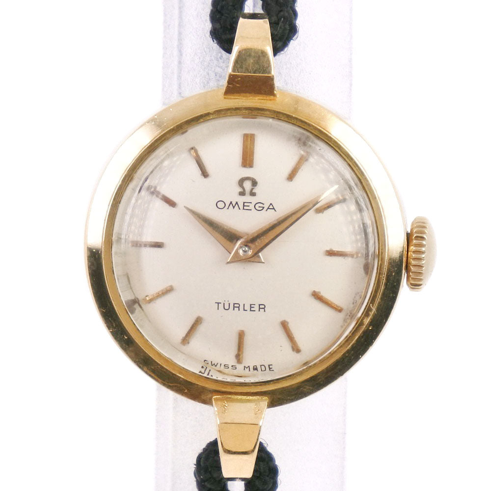 Omega Turler Double-name Women's cal.244 18k Yellow Gold Manual Watch with Silver Dial