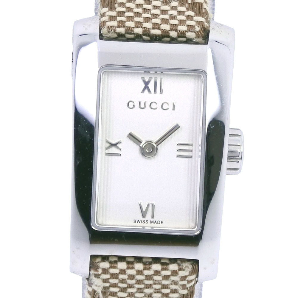 Gucci Women's Wristwatch with SS & GG Canvas, Quartz, and White Dial 8600L [Pre-owned] 8600L