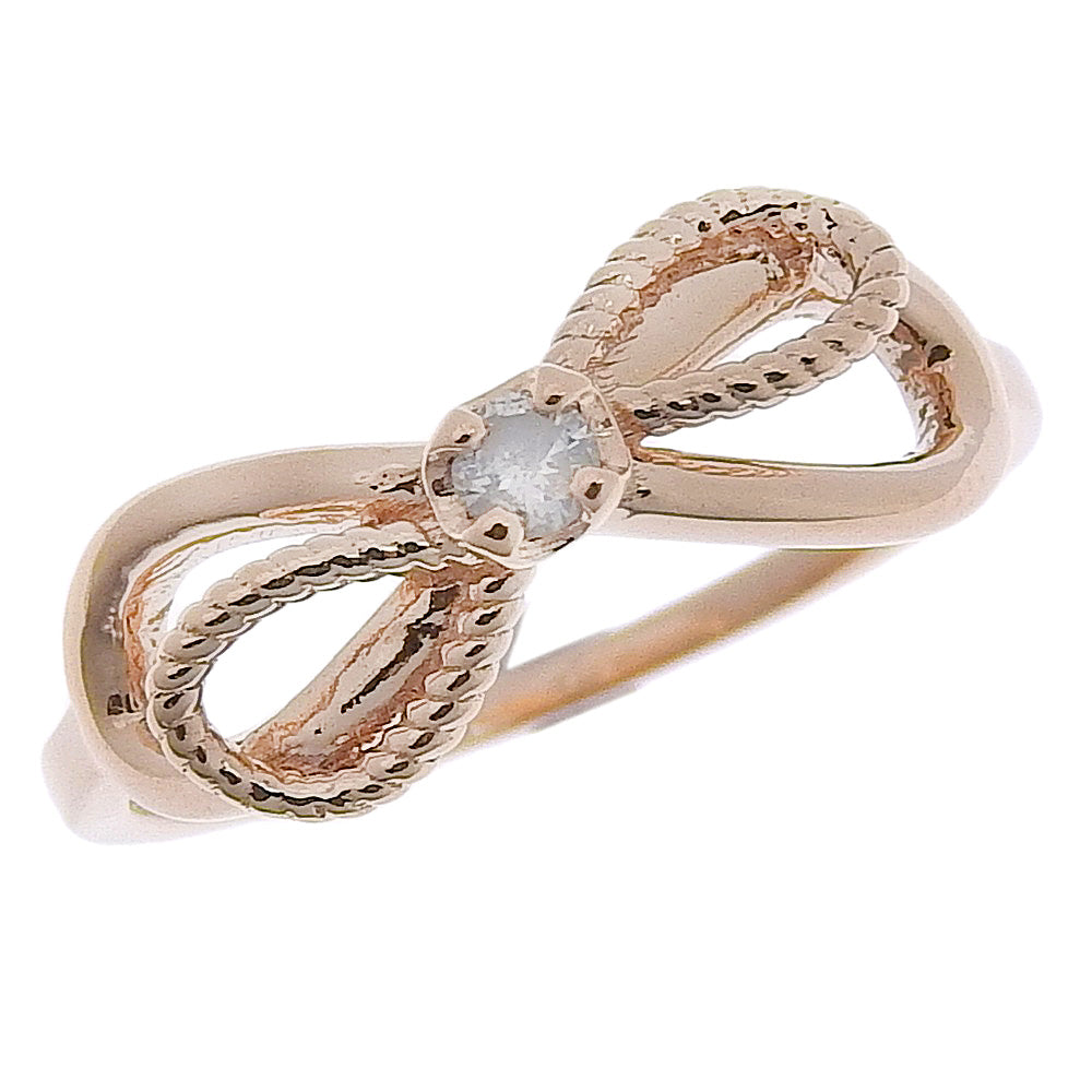 Agete Ribbon Ring, Size 3, K10 Pink Gold with Diamonds, Preloved Grade SA, Women's