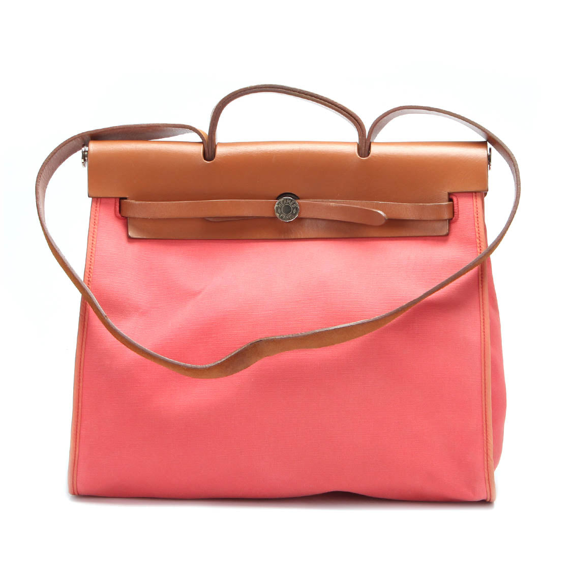 Hermes Pink & Brown Canvas & Leather Herbag 39 Bag Hermes