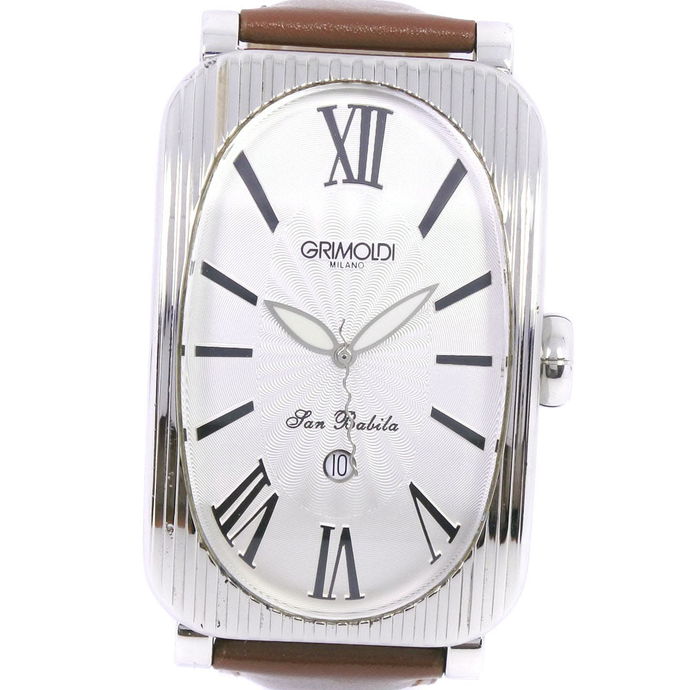 Grimaldi San Babila Men's Wrist Watch in Stainless Steel and Leather with Automatic Movement and Silver Dial (Preloved)