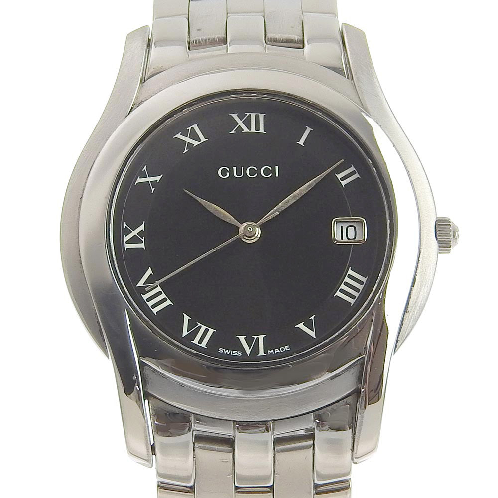 Gucci Men's 5500M Watch - Stainless Steel, Swiss-Made, Quartz, Analog Black-Dial [Pre-loved] 5500M