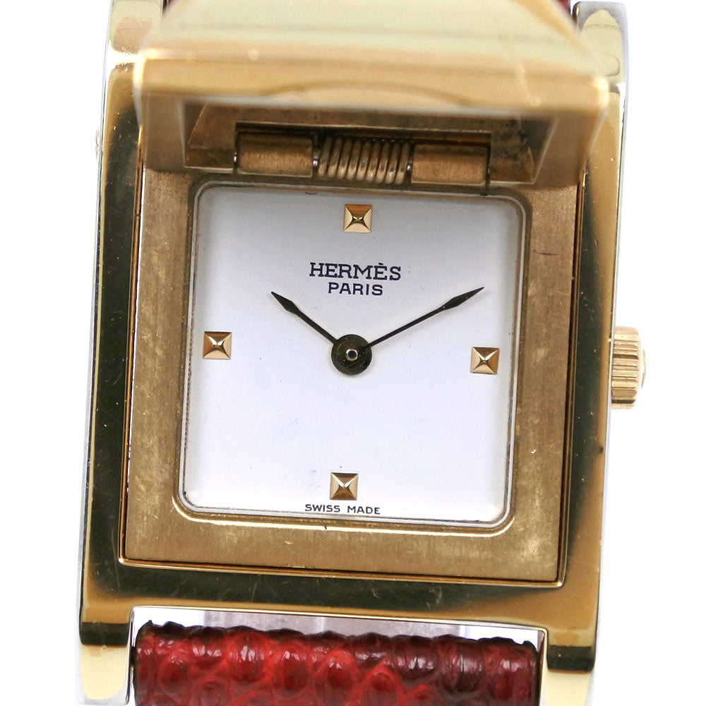 Hermes Medor Watch for Women - Gold Plated x Leather, Swiss-Made, Gold Quartz, White-Dial Analog [Pre-loved]