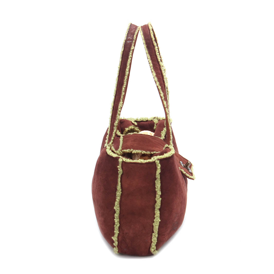 Suede &  Shearling Trim Handbag