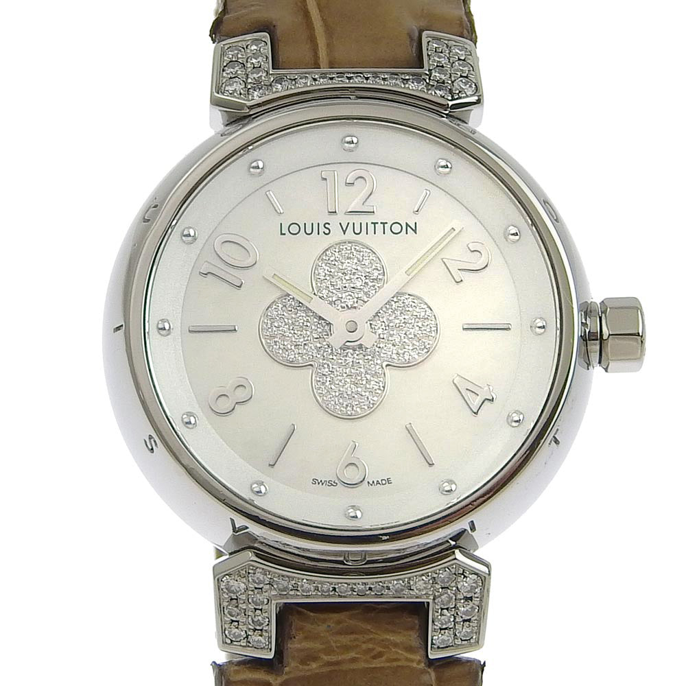 Louis Vuitton Tambour Forever Q121P Women's Swiss-made Stainless Steel & Leather Quartz Watch with Silver Shell Dial (A-Rank Pre-owned) Q121P