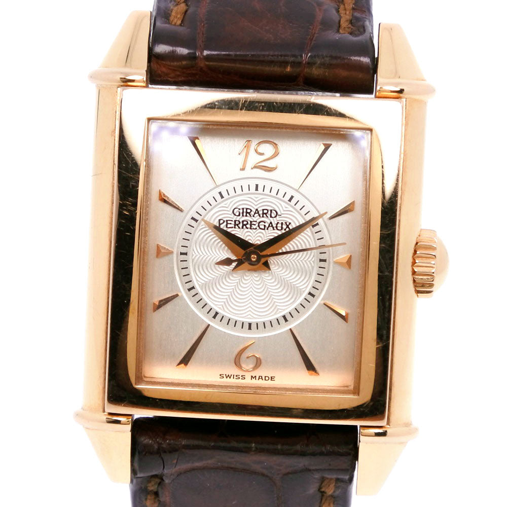 Girard-Perregaux Vintage Watch - 2590 K18 Pink Gold x Leather, Swiss-Made, Brown, Manual, Silver-Dial [Pre-loved, for Ladies] 2590.0