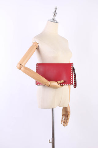 Rockstud Leather Wristlet Clutch Bag