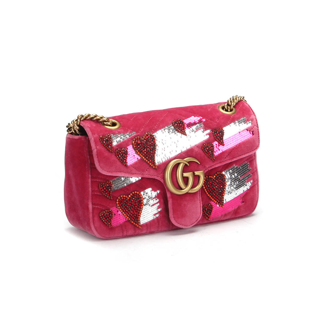 Small GG Marmont Sequin Heart Shoulder Bag 443497