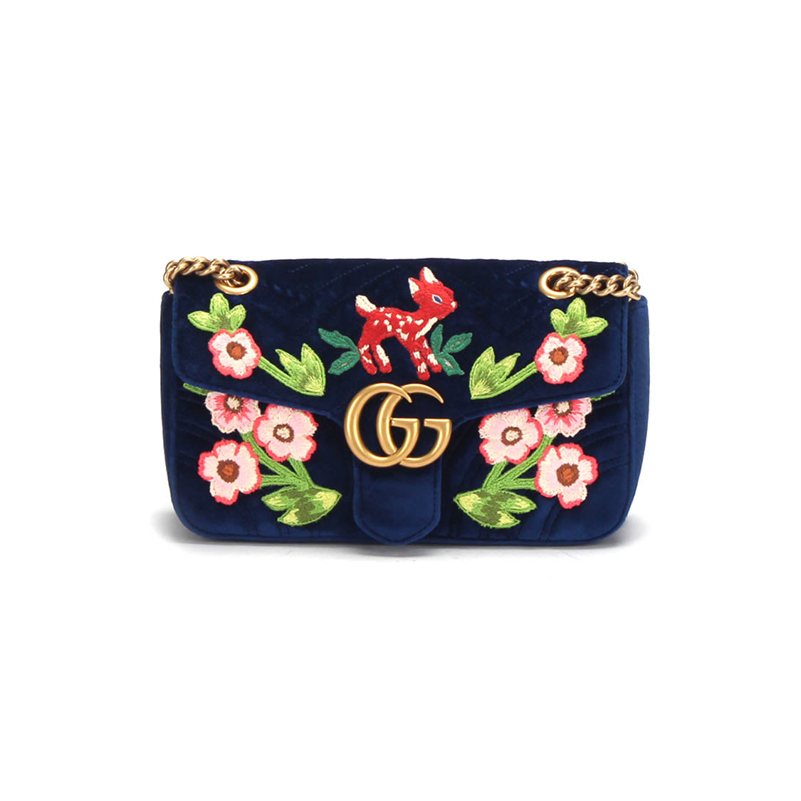 Small GG Marmont Embroidered Velvet Shoulder Bag 443497