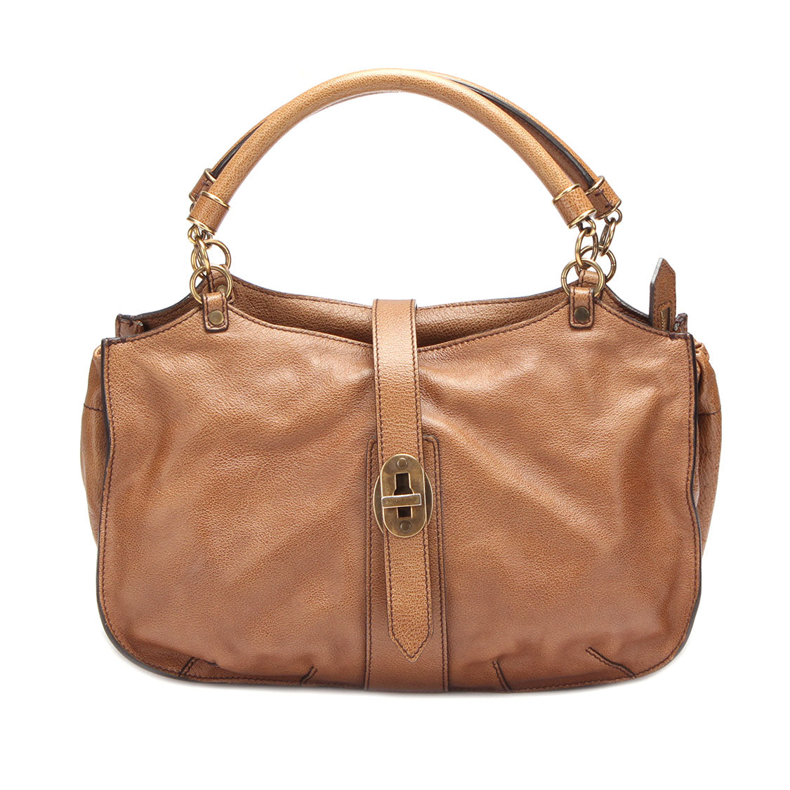 Turn Lock Leather Handbag