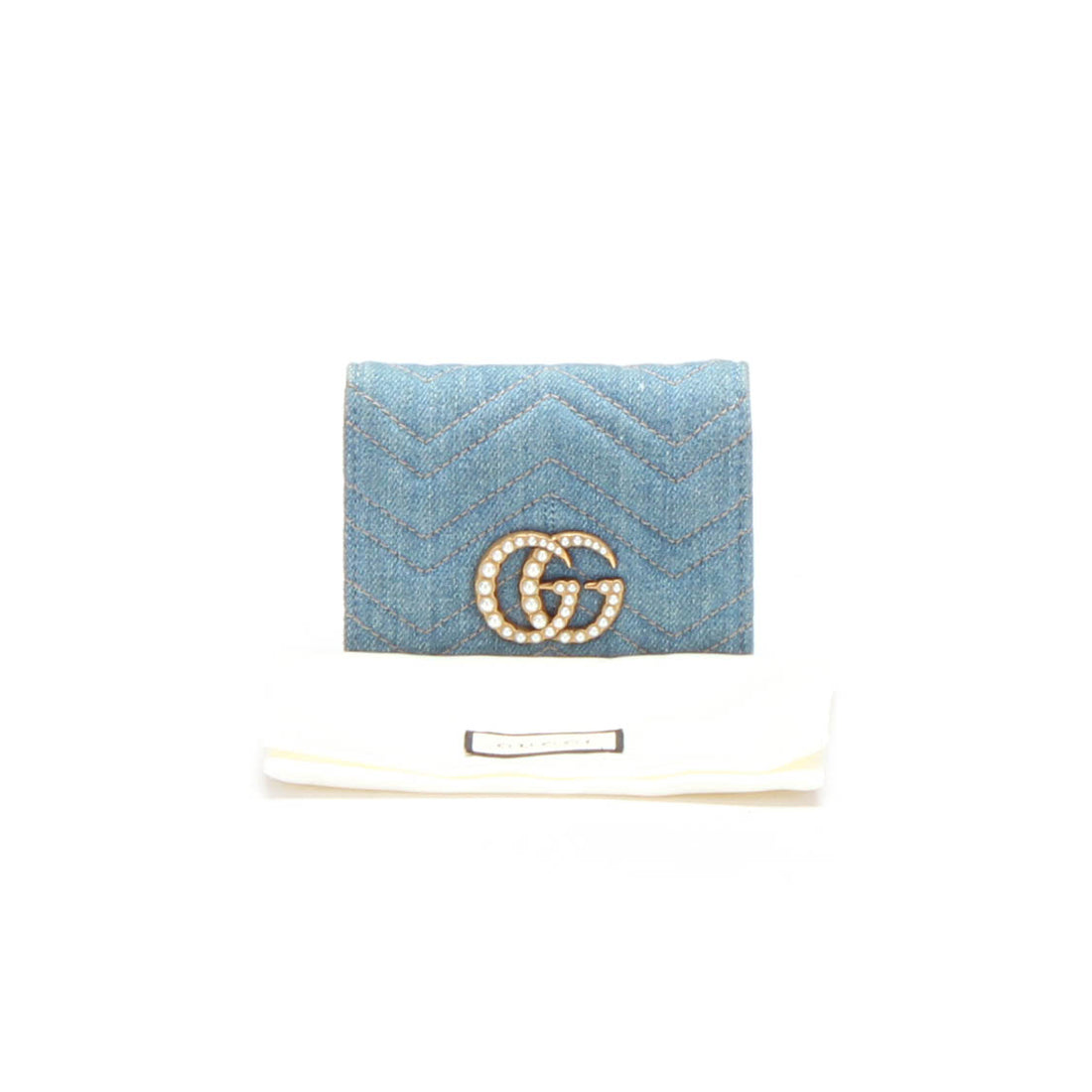 GG Pearl Marmont Denim Wallet 466492