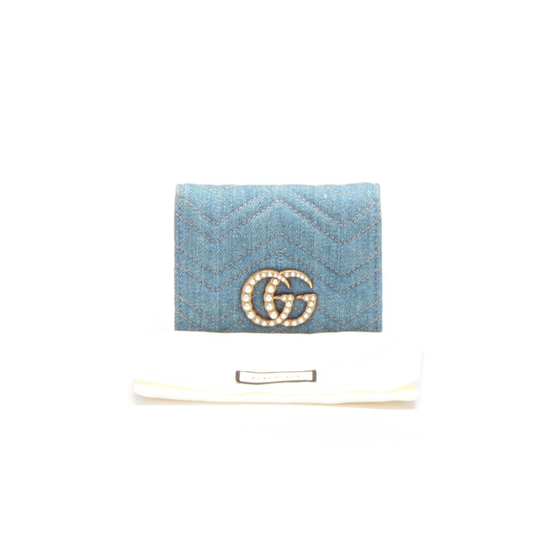 GG Pearl Marmont Denim Wallet 466492