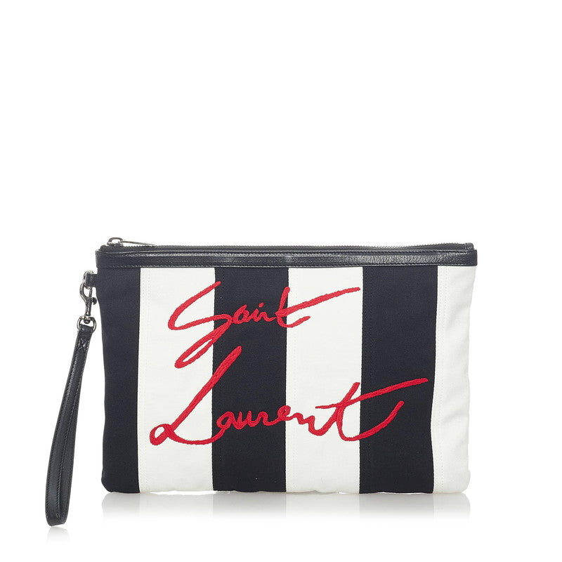 Striped Logo Embroidered Clutch Bag