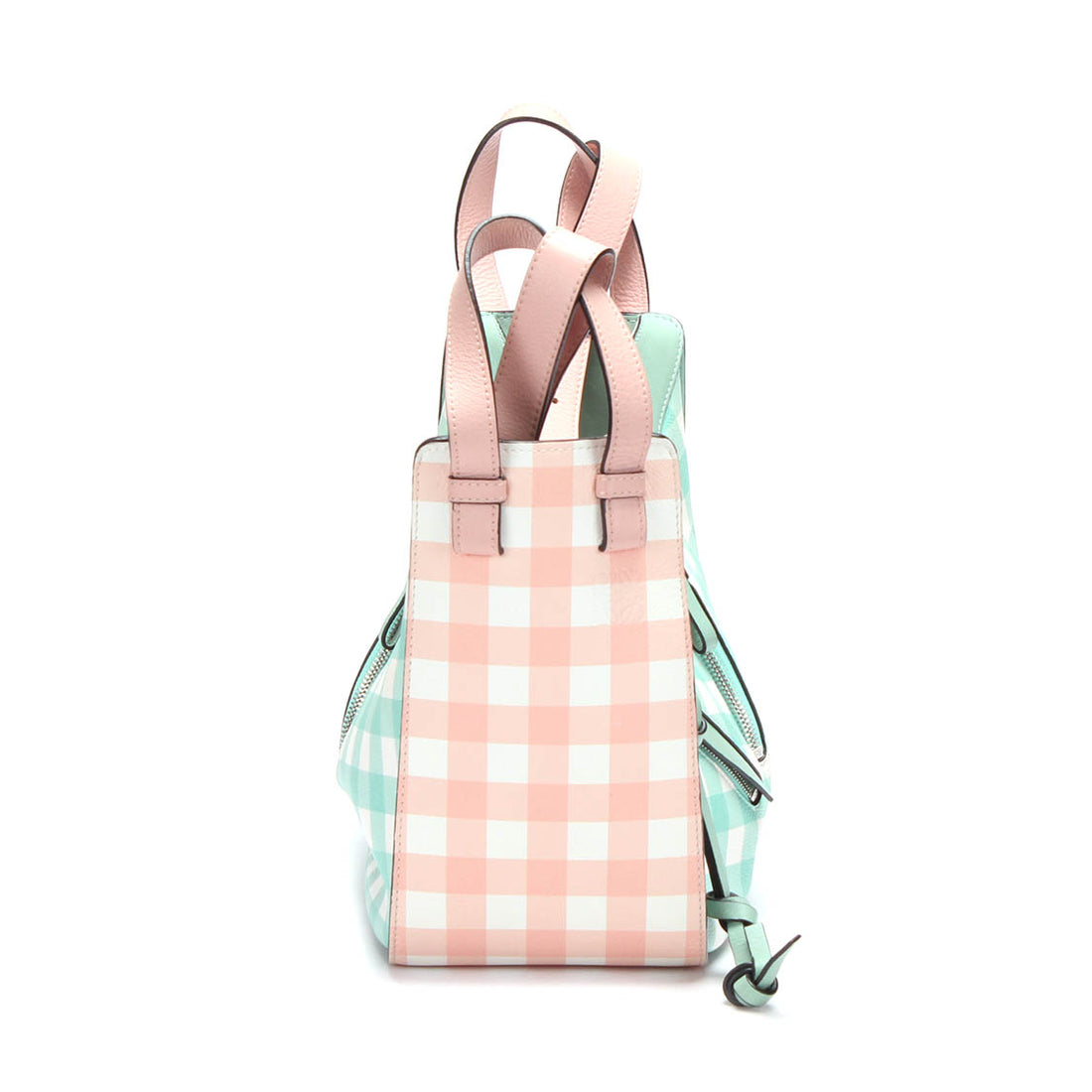 Pastel Gingham Print Leather Hammock Bag