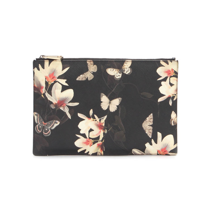 Leather Butterfly Print Clutch Bag