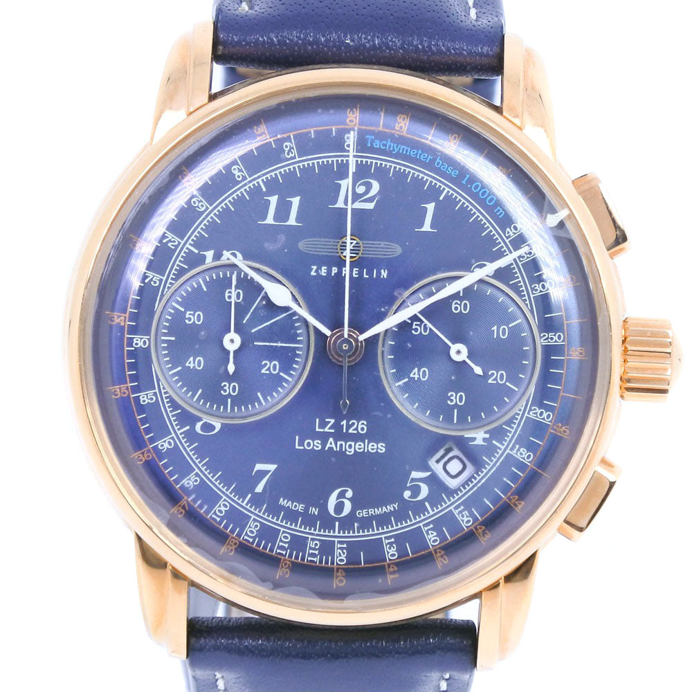 Zeppelin Los Angeles Men's Watch LZ126 7616-3, Stainless Steel & Leather, Navy, Quartz, Chronograph, Blue Dial [New, S-Rank] 2087788.0