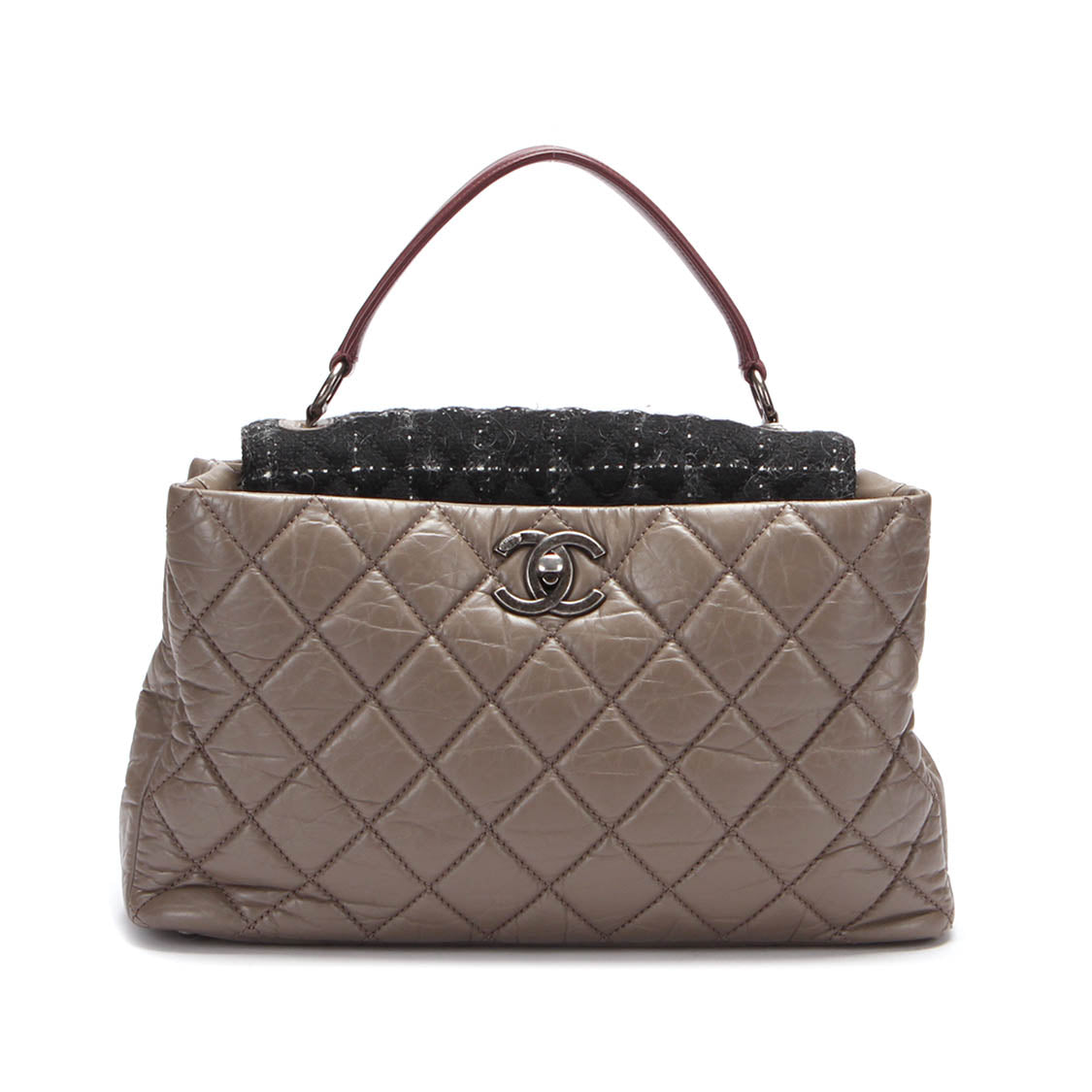 Quilted Portobello Tweed Frame Top Handle Bag