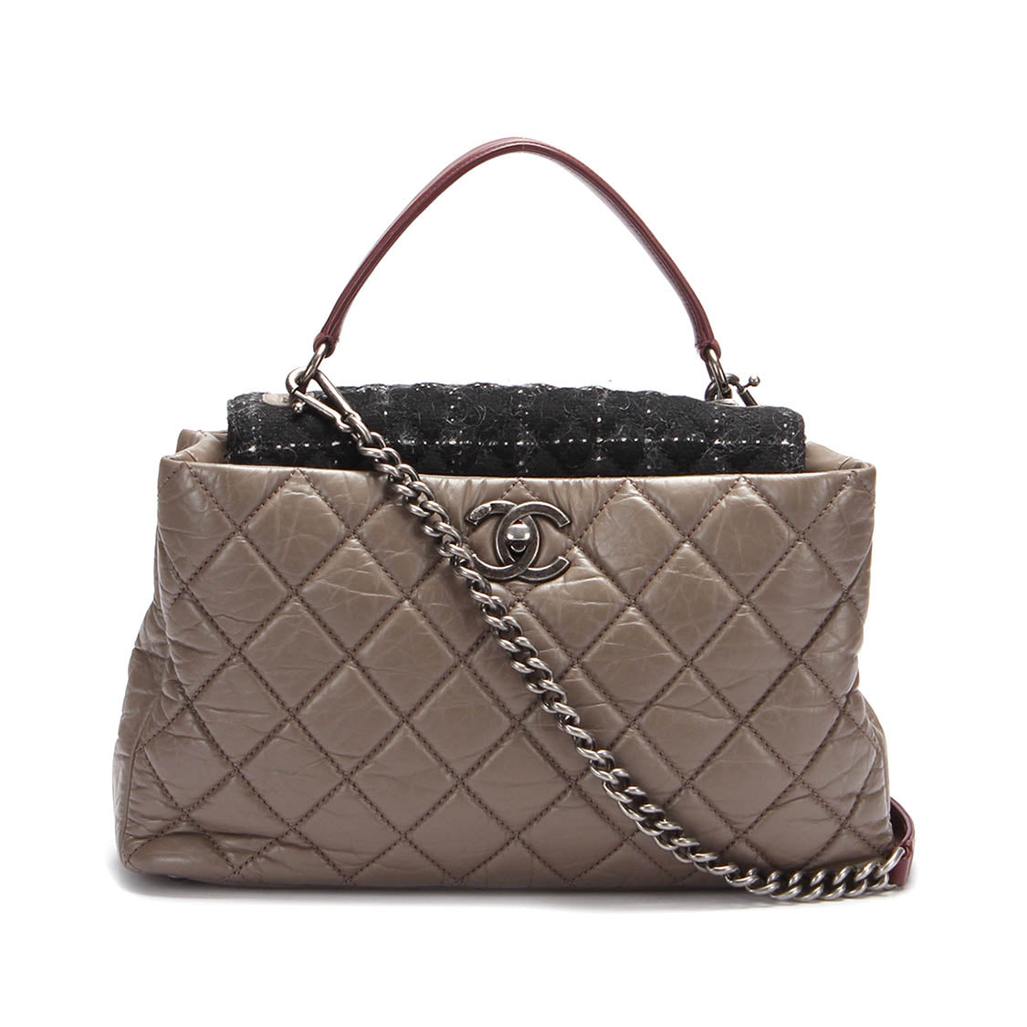 Quilted Portobello Tweed Frame Top Handle Bag