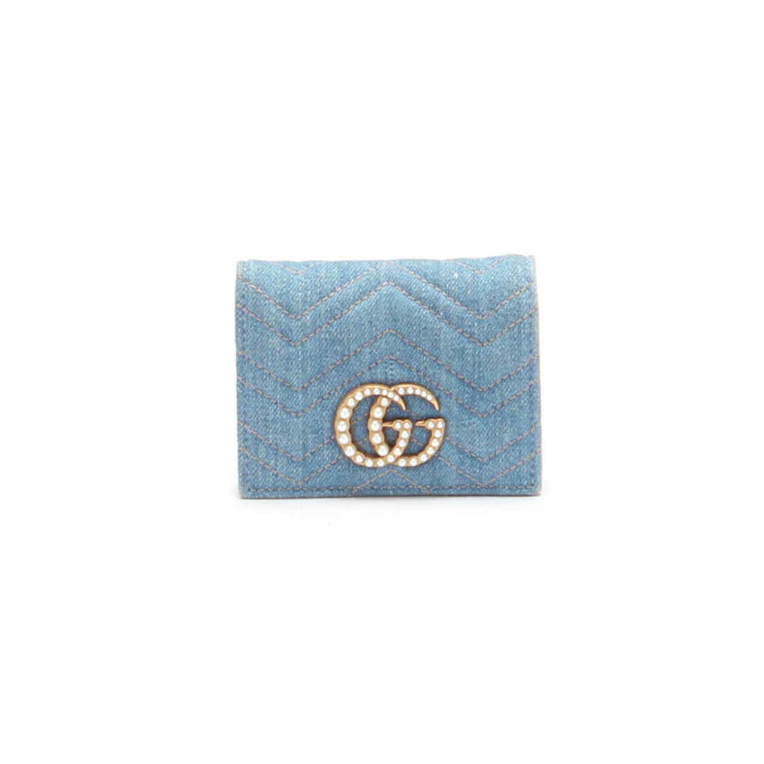 GG Pearl Marmont Denim Wallet 466492