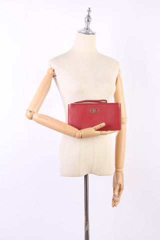 Gancini Leather Wristlet Clutch Bag