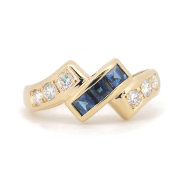 [LuxUness]  POLA Sapphire Diamond Ring 0.33ct Sapphire & 0.30ct Diamond in 18K Yellow Gold (Size 7) for Women - Pre-owned in Excellent condition