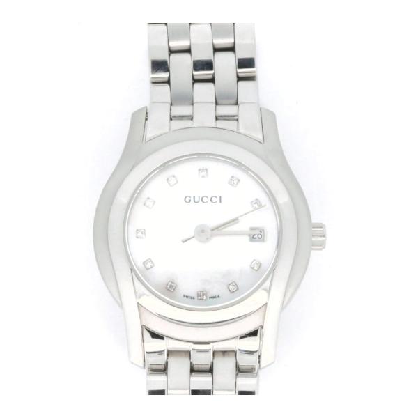 GUCCI 5500L, 12P Diamond Shell Dial Women's Watch, Silver, Constructed of Stainless Steel  5500L