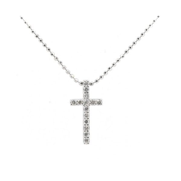 Preowned Vandome Aoyama Ladies' Diamond Cross Necklace, K18 White Gold, 0.12ct, Silver