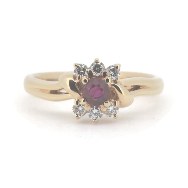 [LuxUness]  POLA Ruby Diamond Ring 0.26ct Ruby & 0.18ct Diamond in 18K Yellow Gold (Size 13.5) for Women - Pre-owned in Excellent condition