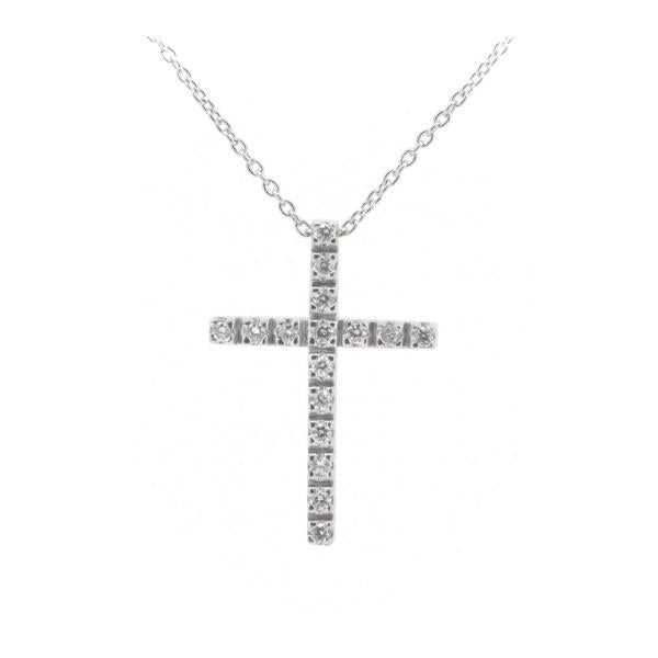 Star Jewelry Diamond Cross Necklace 0.16ct, K18 White Gold for Women