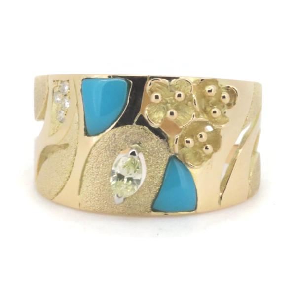Ikeda Keiko Diamond Turquoise Ring, 0.17ct & 0.04ct in K18 Yellow Gold - Pre-owned, Size 24