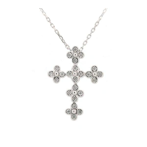 Vandome Aoyama Cross Diamond 0.14ct Necklace in K18 White Gold for Women