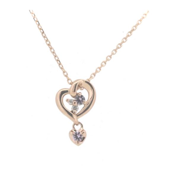 [LuxUness]  4℃ Diamond & Pink Stone Heart Necklace in K18 Pink Gold, Ladies' Jewelry   in Excellent condition