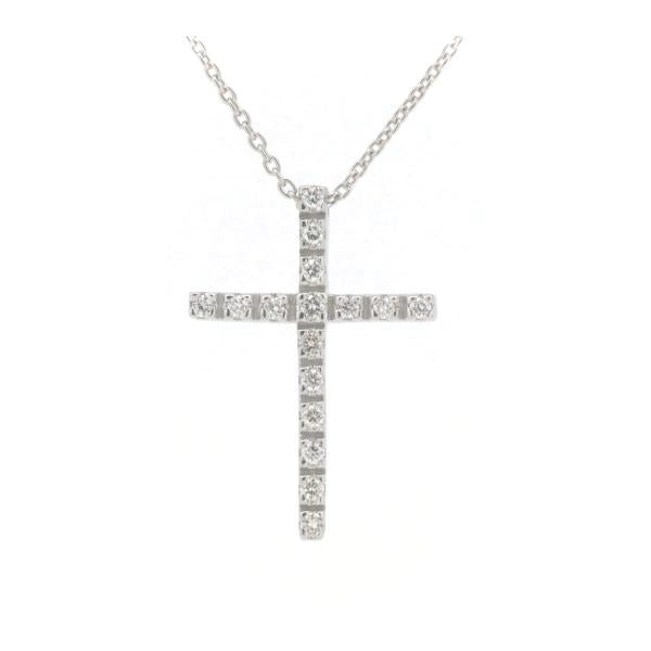 Star Jewelry Diamond Cross Necklace 0.16ct, K18 White Gold for Women