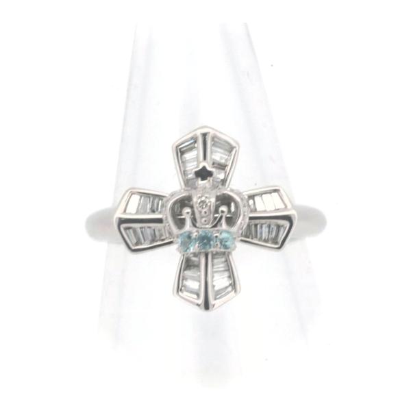 [LuxUness]  Masumikasahara Tourmaline and Diamond Cross Motif Ring in 18K White Gold, Size 11  in Excellent condition