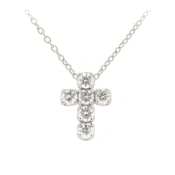 [LuxUness]  Ponte Vecchio Cross Necklace with Diamonds, 0.41ct, Composed of K18 White Gold, Ladies, Preused in Excellent condition