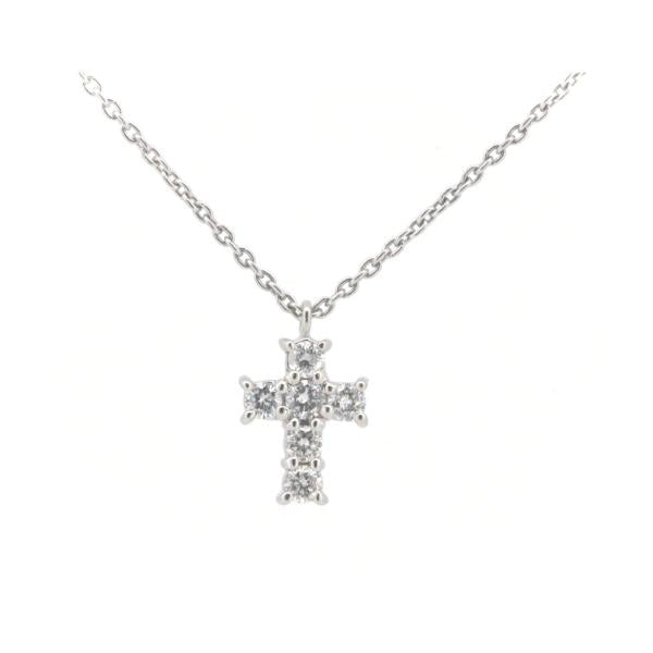 Vandome Aoyama Platinum PT900/PT850 Diamond Cross Necklace, 0.18ct, Ladies Silver, Preowned