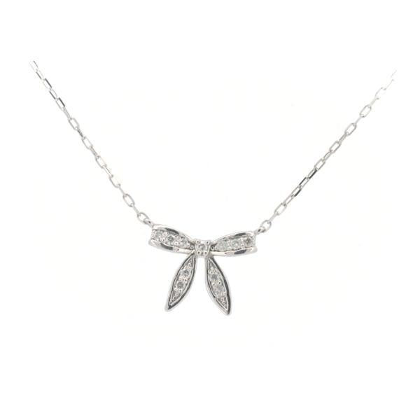 4°C Ladies Ribbon Motif Diamond Necklace in K18 White Gold - Preowned