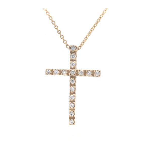 Star Jewelry Diamond Cross Necklace 0.16ct, K18 Yellow Gold for Women