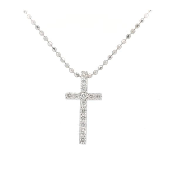 [LuxUness]  Vandome Aoyama K18 White Gold Diamond Cross Necklace, 0.12ct for women, Silver, Preowned  in Excellent condition