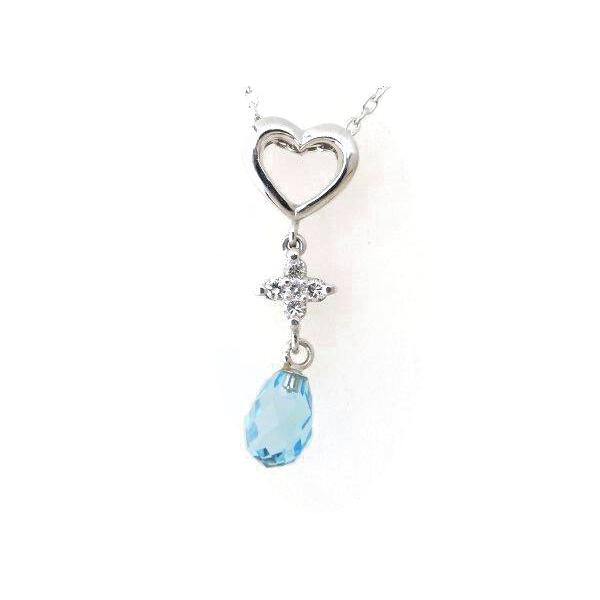 Blue Topaz & Diamond Necklace, K18 White Gold, Heart Design, Silver for Women