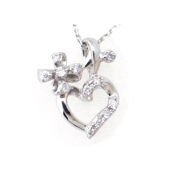 "Vandome Aoyama Heart & Flower Diamond Necklace, K18 White Gold & Diamond, Silver for Women [Preowned]"