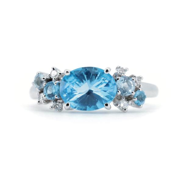 HANA Blue Topaz Diamond Ring 1.77ct, Size 11.5 in K18 White Gold for Women (Pre-owned)