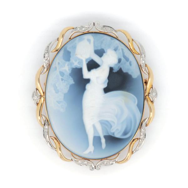H.P.Muller Stone Cameo Diamond Brooch, 0.18ct in PT900/K18 Yellow Gold - Pre-Owned Ladies Gold H.P.Muller Brooch