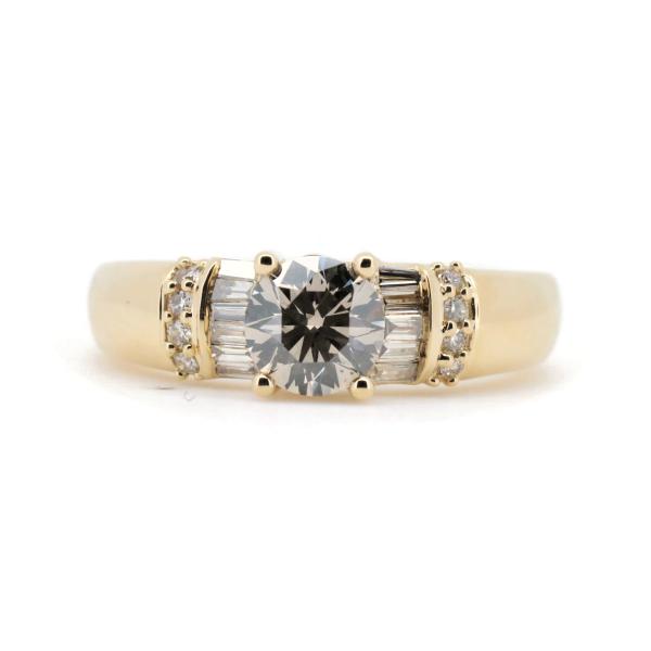 Brown Diamond Ring, 0.64ct & 0.16ct Diamonds, Size 8, K18 Yellow Gold, Gold for Women