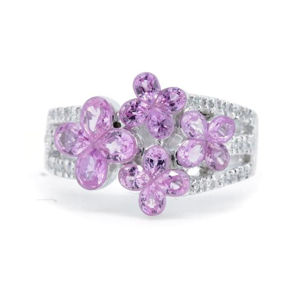 Masumikasahara Pink Sapphire and Diamond Ring with 2.00ct Pink Sapphire and 0.18ct Diamond in 18K White Gold, Size 11