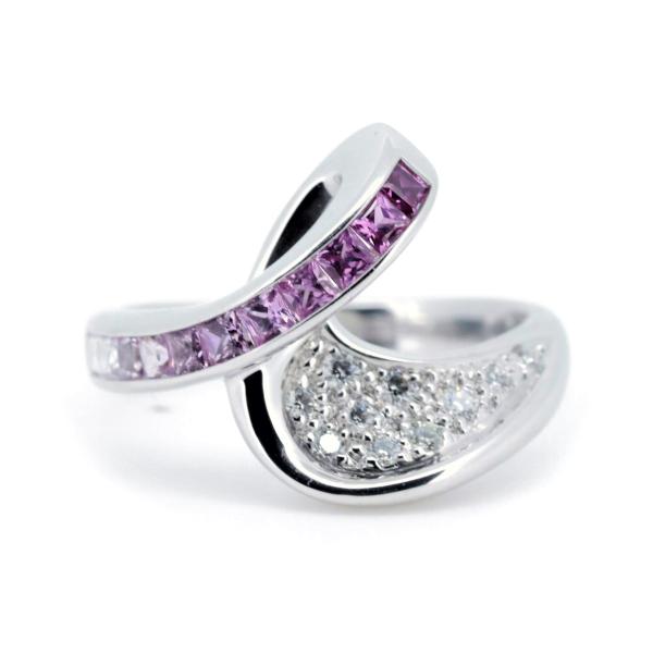 June Unique Design Women's White Gold K18/Sapphire/Diamond Ring with 0.72ct Sapphire and 0.15ct Diamond Sizes, Silver