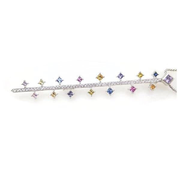 "June K18 White Gold Sapphire & Diamond Pendant Top Brooch Necklace, 1.63ct Sapphire & 0.48ct Diamond Women's Silver Necklace"