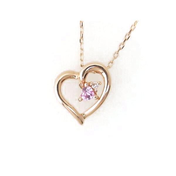 4℃ Heart-Motif Necklace with Colored Stones in K10 Pink Gold (10K Gold)  by YonDoSi - Used