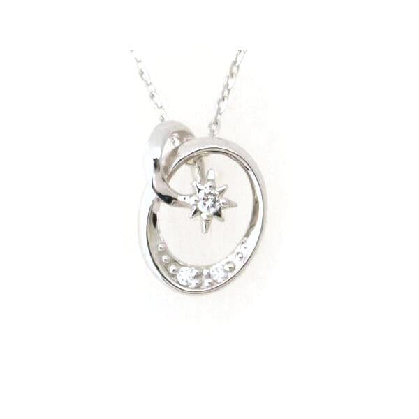 Star Jewelry 0.02ct Diamond Planet Necklace, K18 White Gold for Women